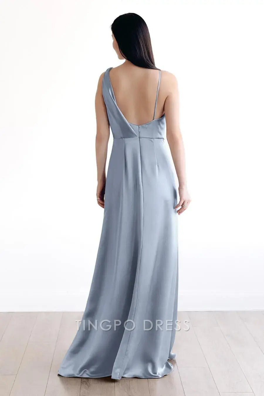 TingPo Wholesale Elegant Solid color irregular lace up plain dress - asymmetrical shoulder lightweight summer dress